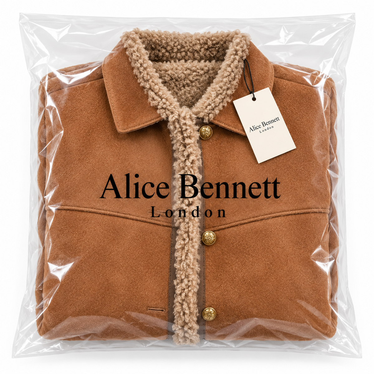 Fionellea women's sheepskin jacket in Alice Bennett London branded packaging