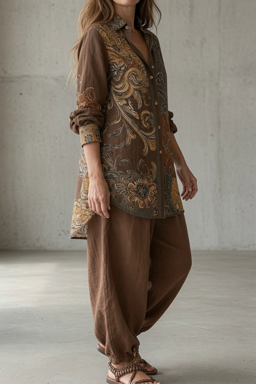 Laurienne™ | Printed Shirt & Wide-Leg Trouser Set