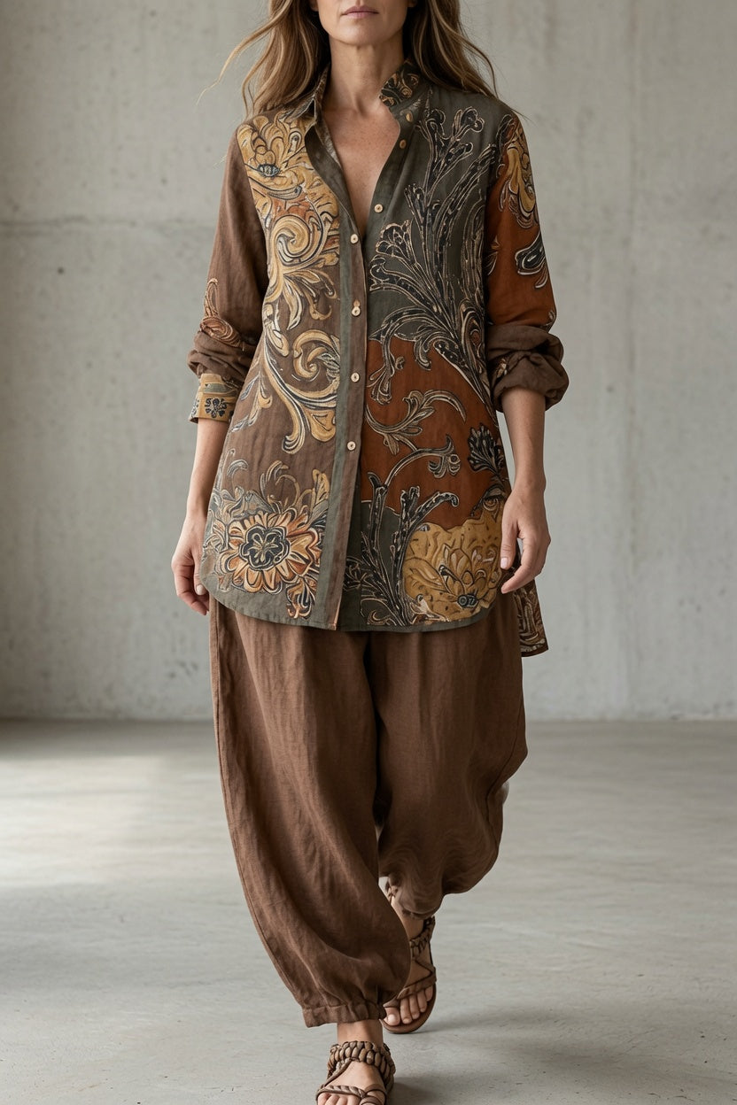 Laurienne™ | Printed Shirt & Wide-Leg Trouser Set