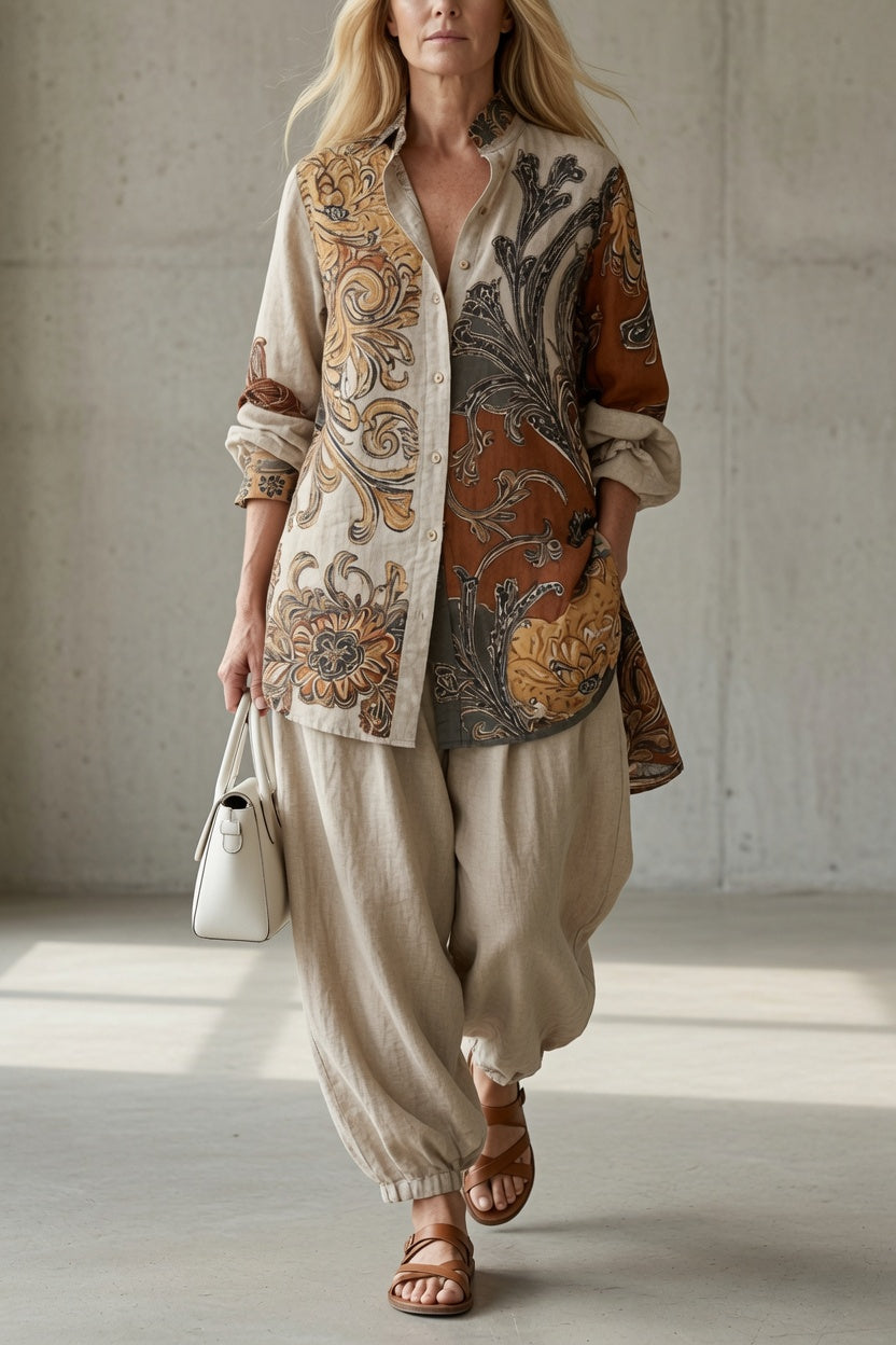 Laurienne™ | Printed Shirt & Wide-Leg Trouser Set