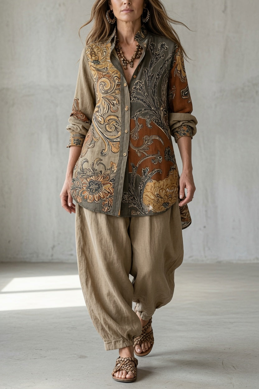 Laurienne™ | Printed Shirt & Wide-Leg Trouser Set