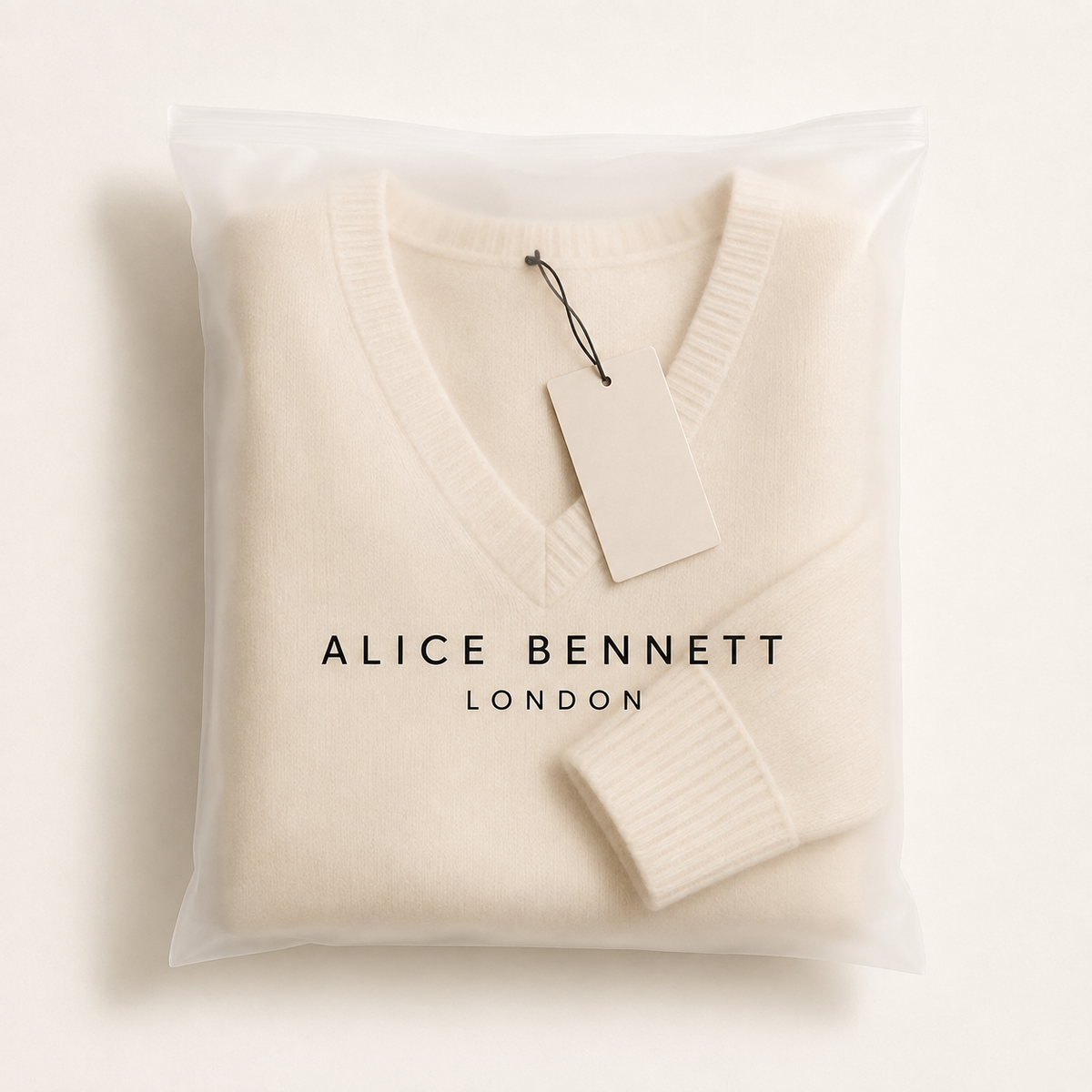 Harper Lane V-neck sweater in Alice Bennett London packaging