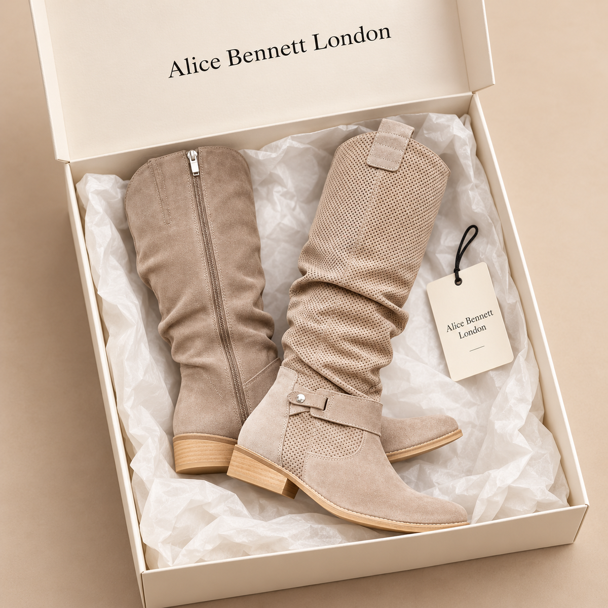 Hazel Western Boots in an Alice Bennett London shoebox