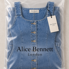 Heidi wide-leg denim jumpsuit in Alice Bennett London branded packaging