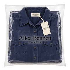 Helen denim shirt dress in Alice Bennett London packaging