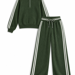 Helivessora green ribbed two-piece set on white background