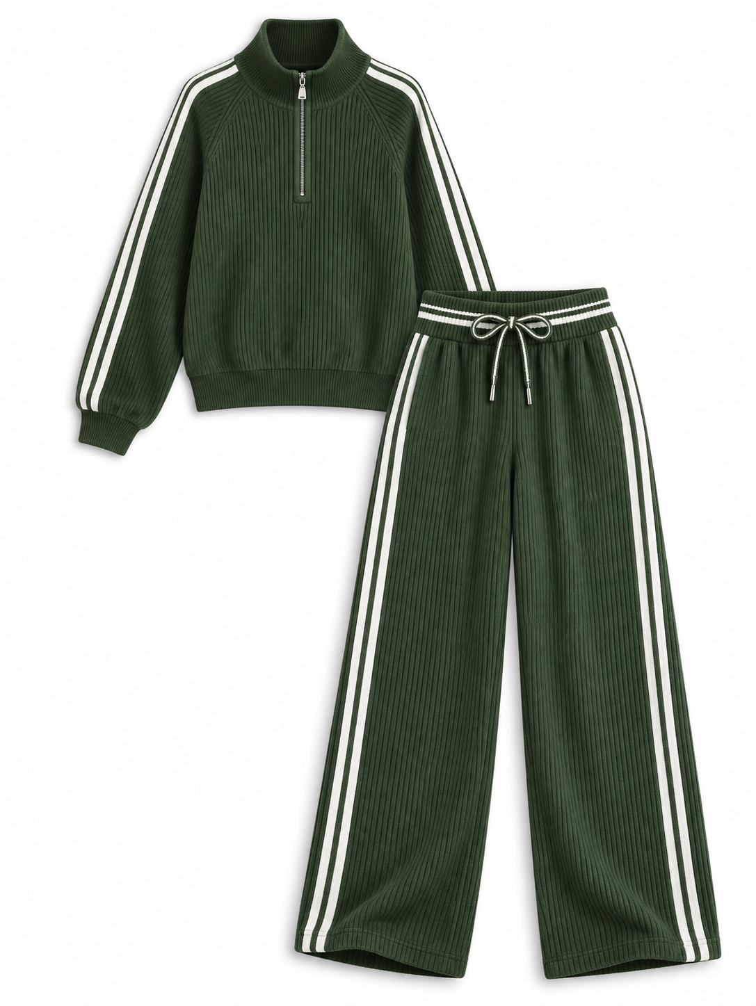 Helivessora green ribbed two-piece set on white background