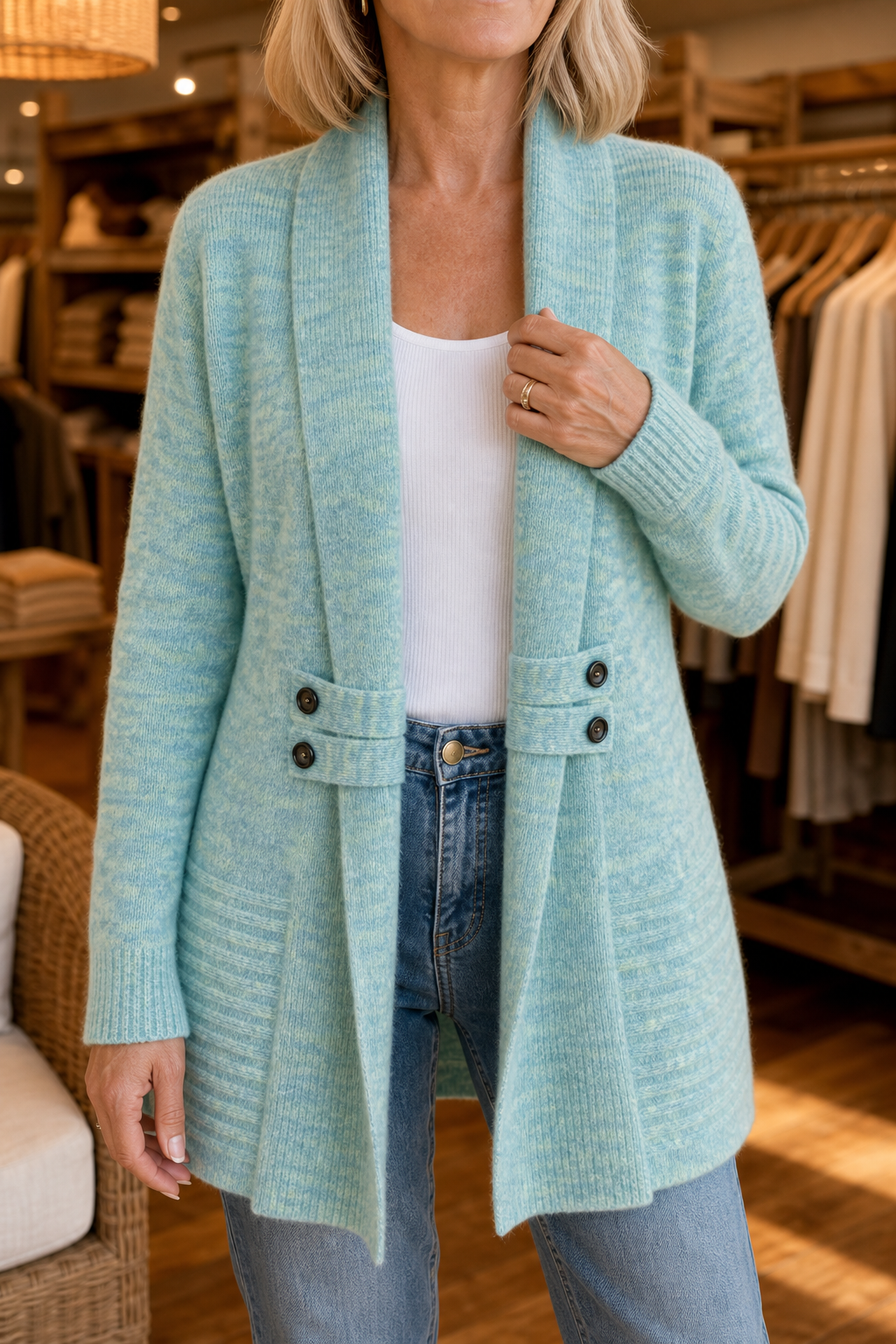 Wearbella | Double-Breasted Belted Knit Cardigan