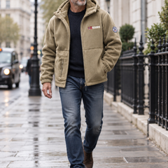 Hunter outdoor jacket worn by a mature man in London