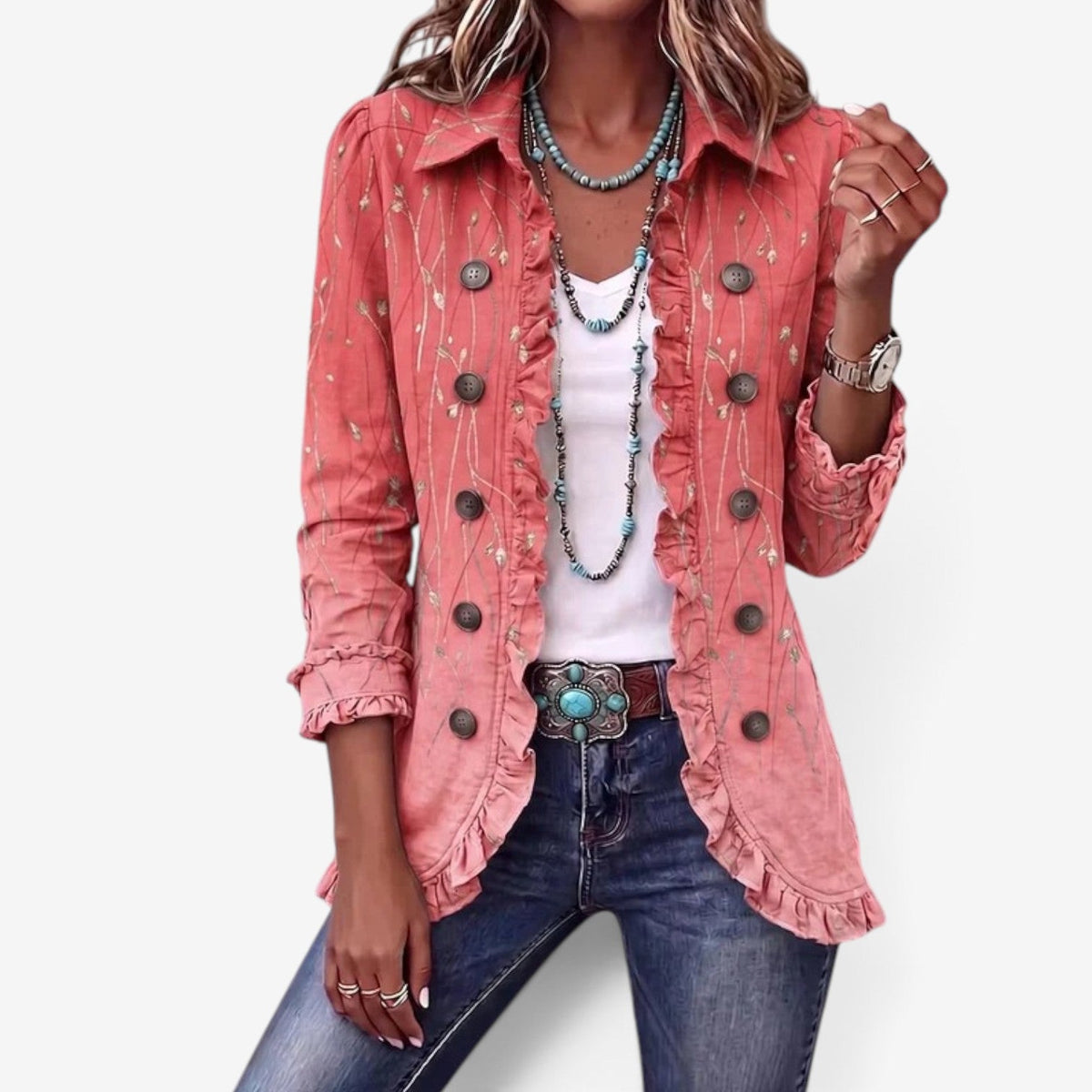 Shelaine – Floral Embroidered Ruffle Jacket