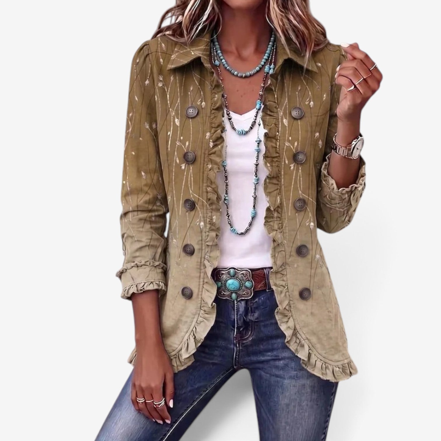 Shelaine – Floral Embroidered Ruffle Jacket