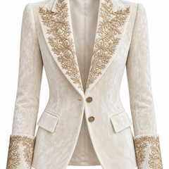 Ivory embroidered tailored blazer on white background