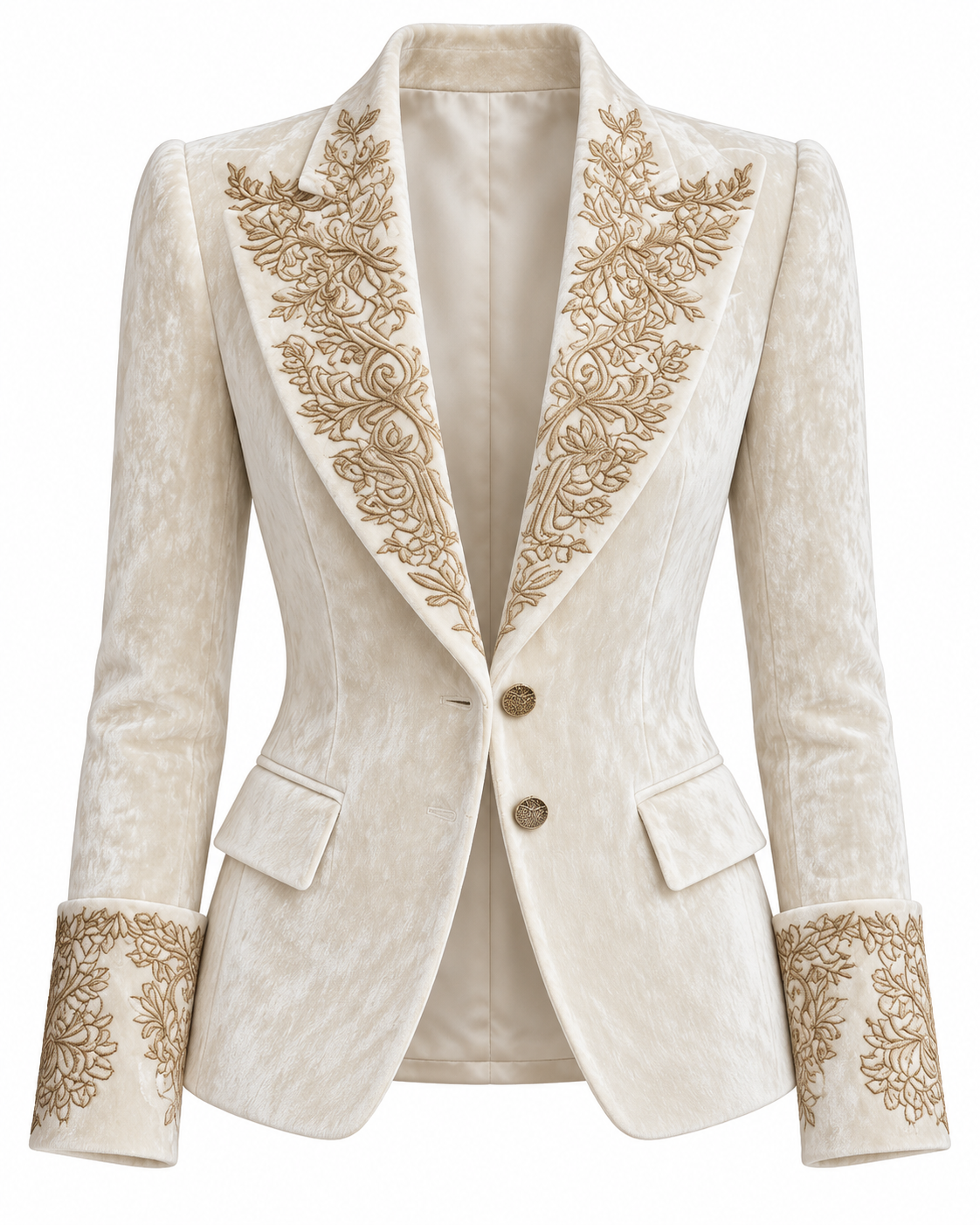 Ivory embroidered tailored blazer on white background