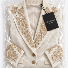 Ivory embroidered tailored blazer in Alice Bennett London packaging