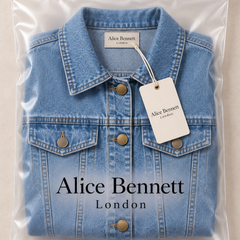 Jessica textured cropped denim jacket in Alice Bennett London branded packaging