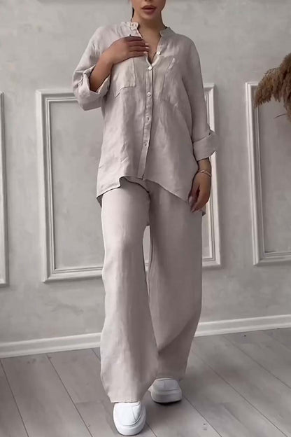 Fara | Luxe Cotton & Linen Ensemble – Shirt & Trousers Set