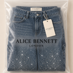 Julia | Glittered Balloon Carpenter Jeans in Alice Bennett London packaging