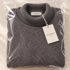 Kathleen Grey turtleneck sweater in Alice Bennett London polybag with hangtag and neck label