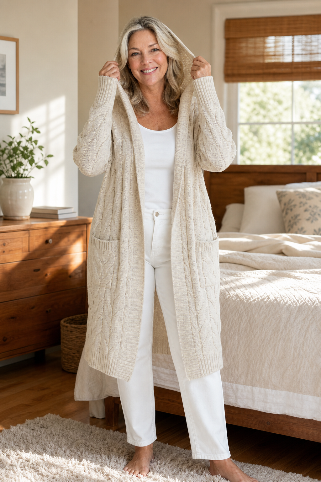 Wearbella | Hooded Chunky Cable-Knit Cardigan
