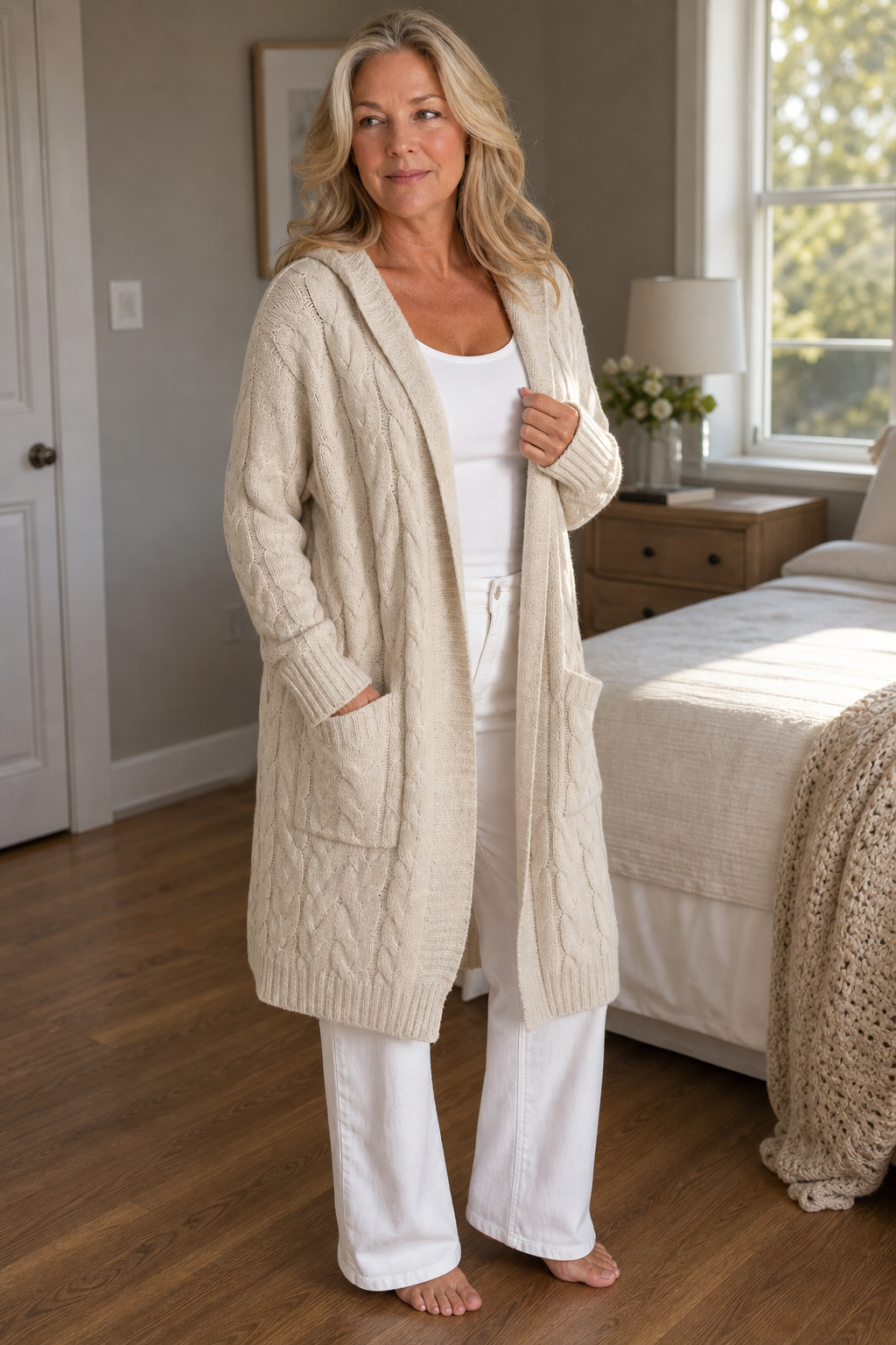 Wearbella | Hooded Chunky Cable-Knit Cardigan
