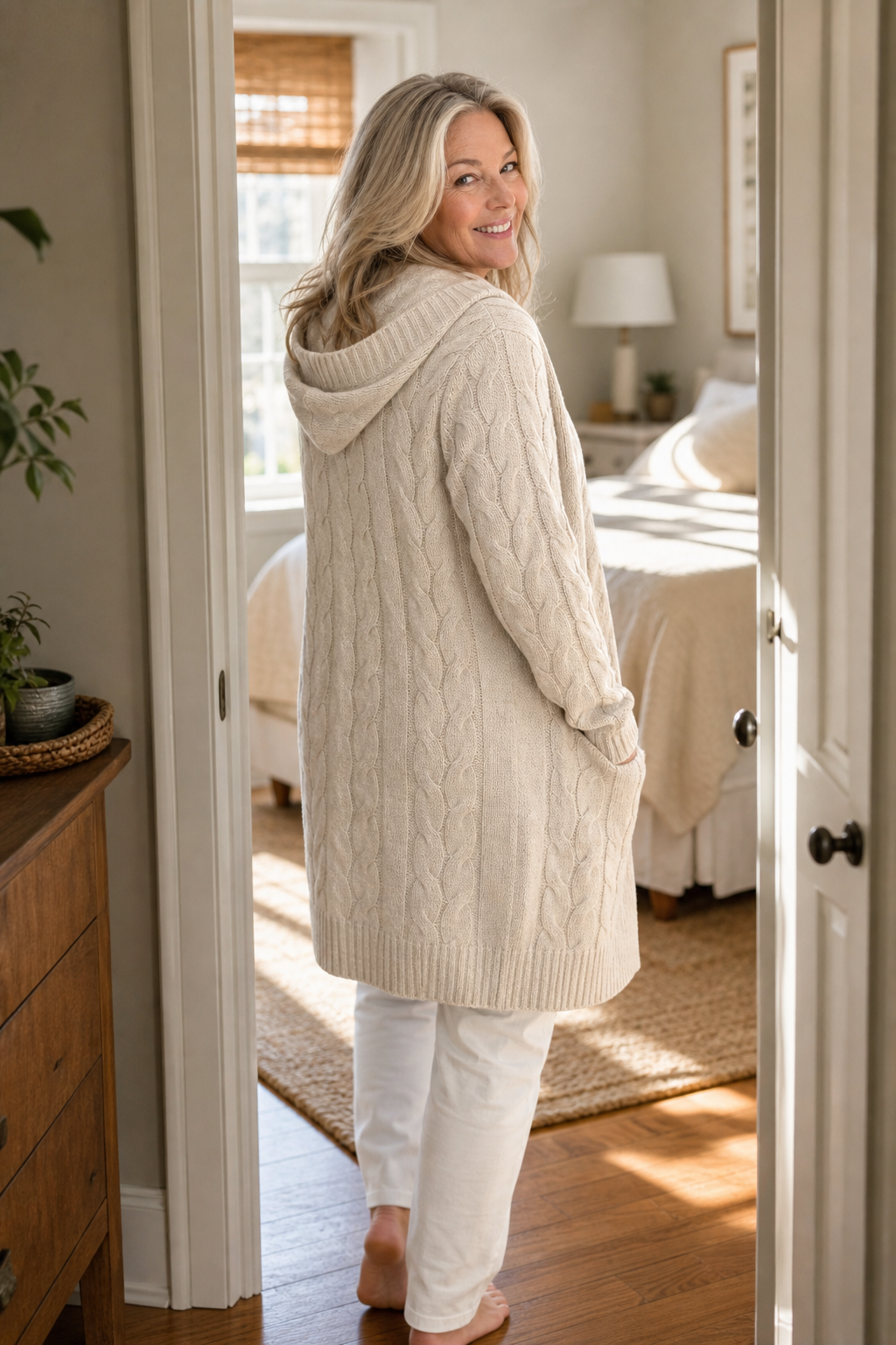 Wearbella | Hooded Chunky Cable-Knit Cardigan