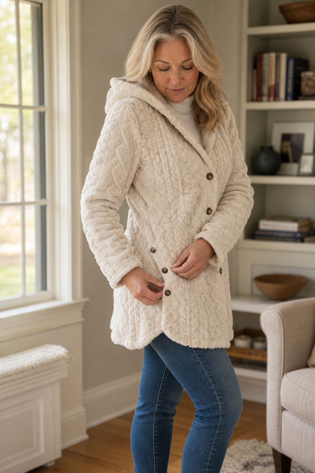 Wearbella | Cable-Knit Hooded Longline Coat