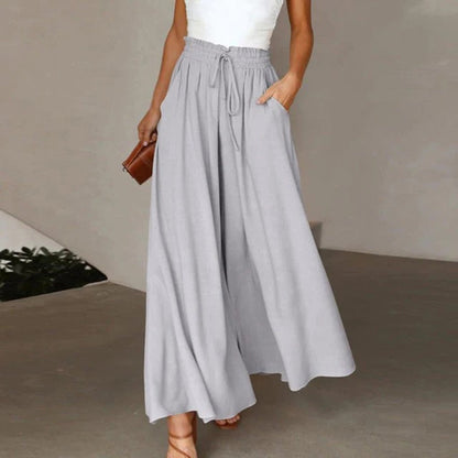 Isabella | Linen Wide Leg Pants High Waist Drawstring A-Line Pockets