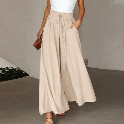Isabella | Linen Wide Leg Pants High Waist Drawstring A-Line Pockets