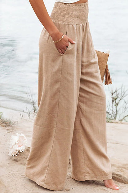 Sophia | Linen Wide Leg Pants High Waisted Smocked Waist Flowing