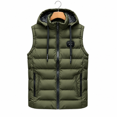 Lucas military green hooded puffer vest on white background