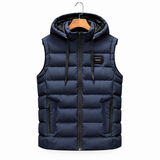 Lucas navy blue hooded puffer vest on white background