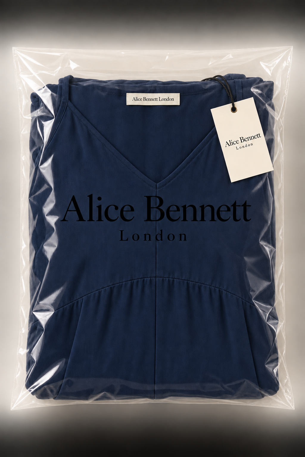 Madison wide-leg jumpsuit in Alice Bennett London packaging with branded neck label