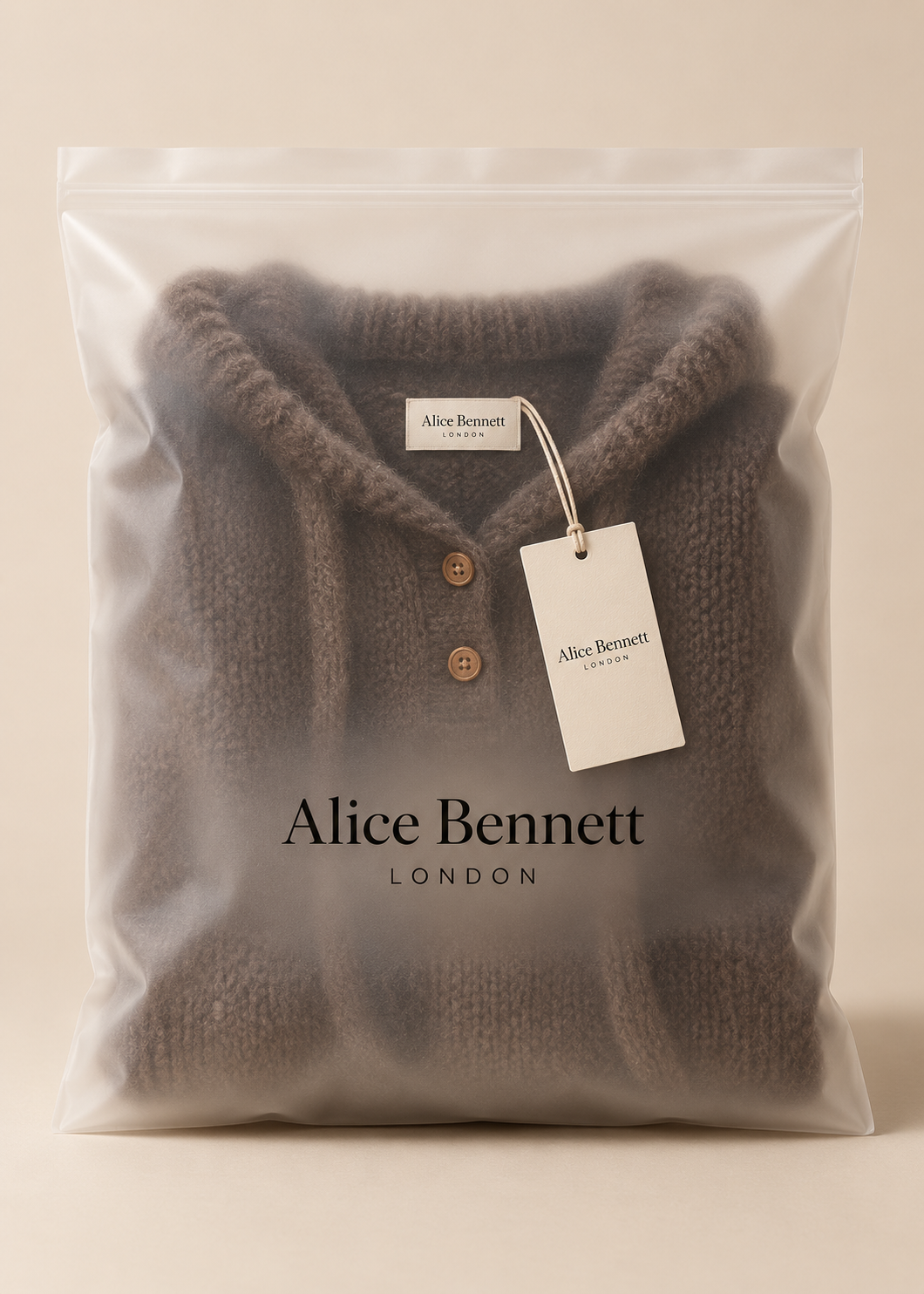 Alice Bennett London Marlowe Coffee hooded knitted top in luxury packaging