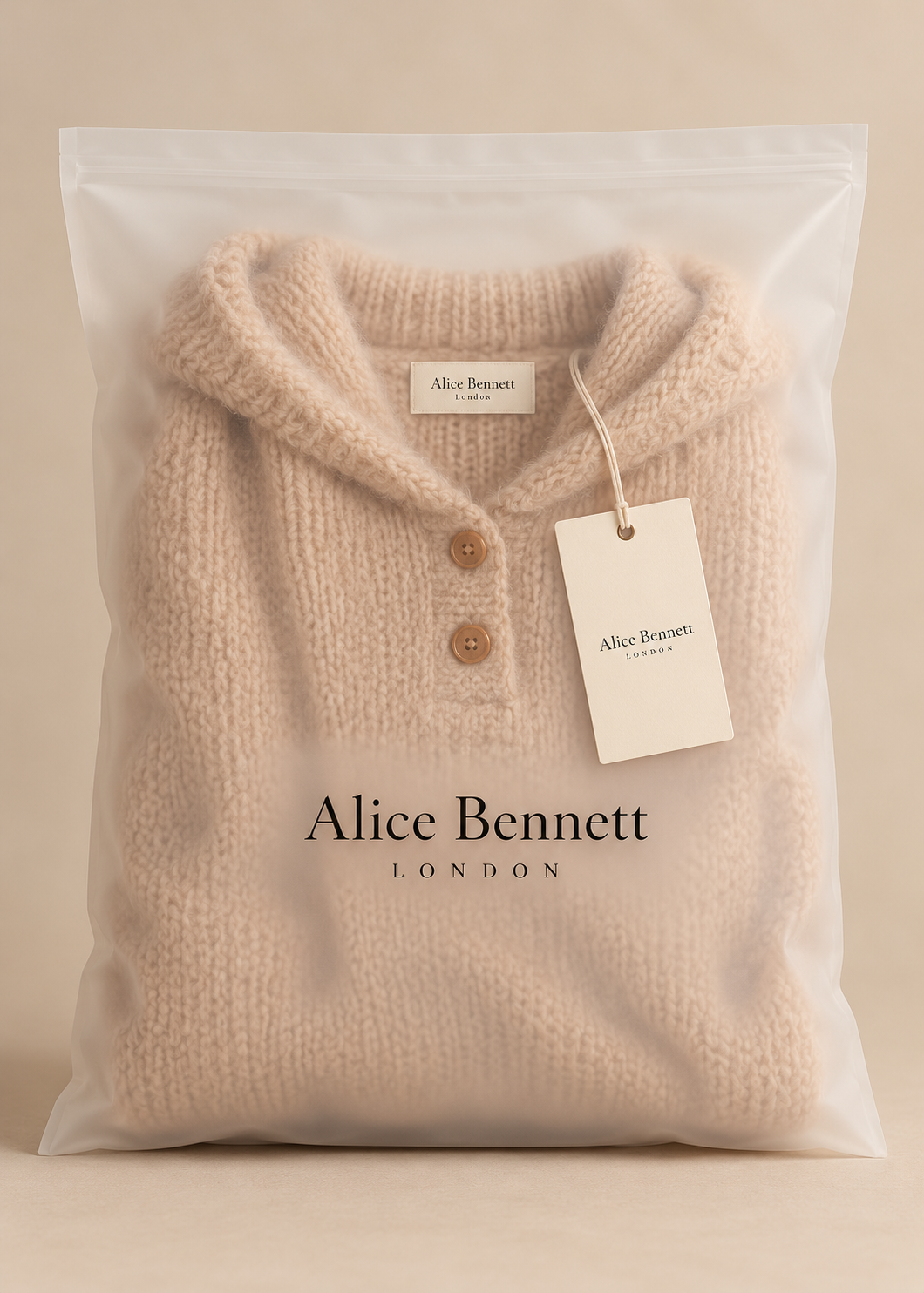 Alice Bennett London Marlowe Apricot hooded knitted top in luxury packaging