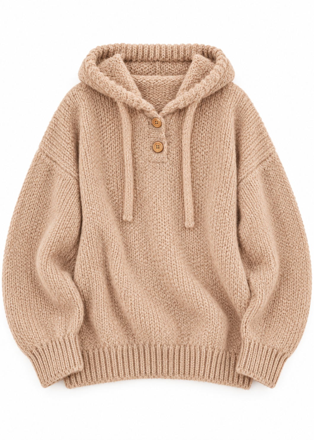 Marlowe Apricot hooded knitted top on white background