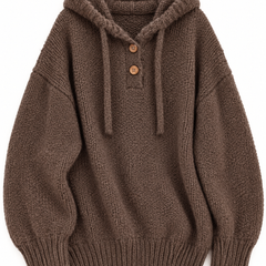 Marlowe Coffee hooded knitted top on white background