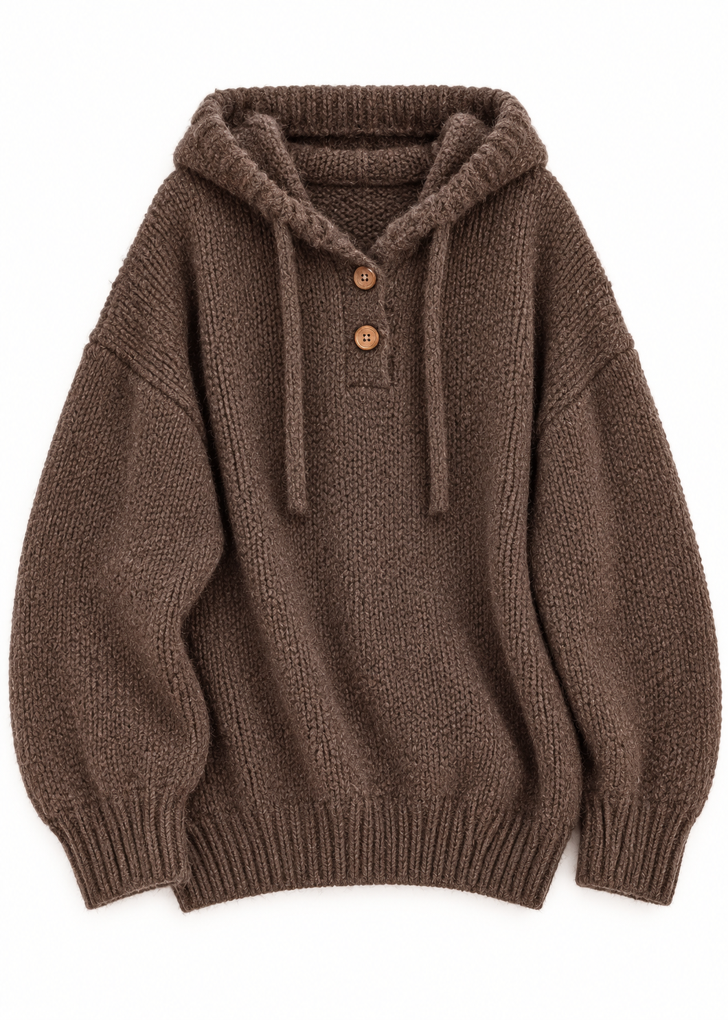 Marlowe Coffee hooded knitted top on white background