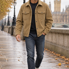 Marlowe ribbed jacket worn by a mature man in London