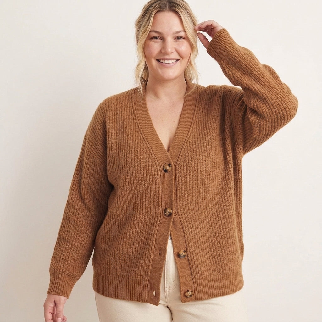 Mary | Ribbed Knit V-Neck Cardigan