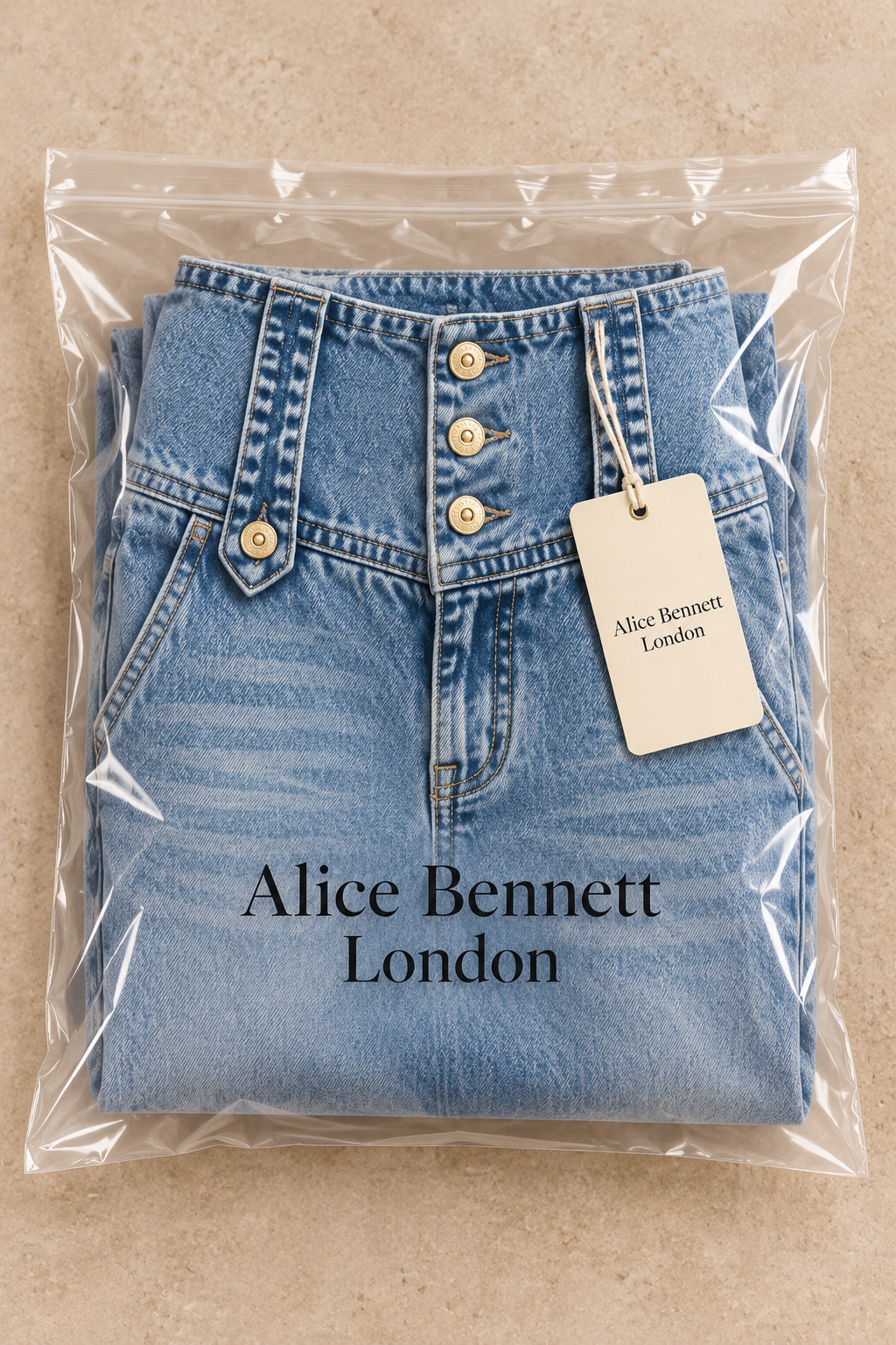 Mia wide-leg jeans in Alice Bennett London branded packaging