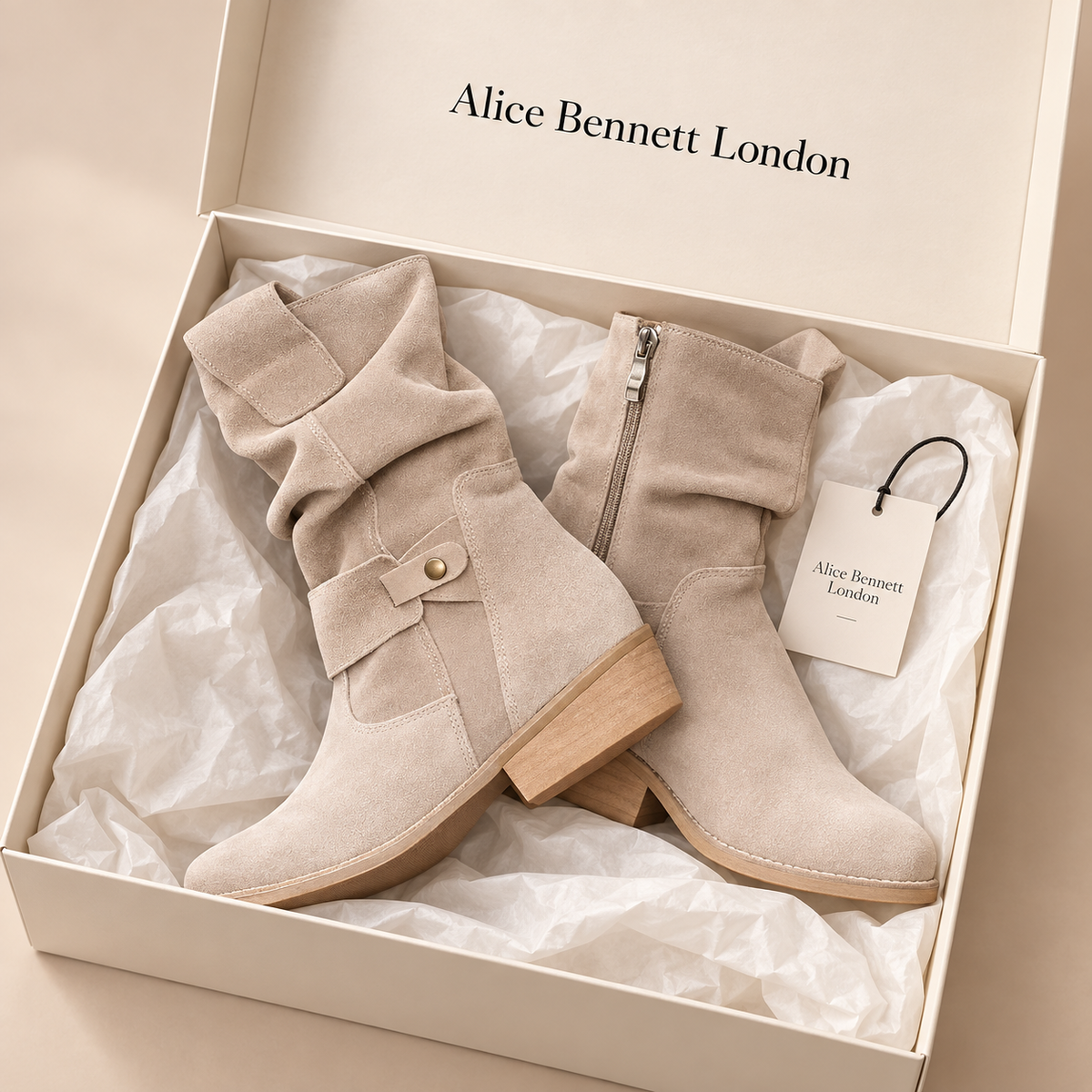 Nadine Western Boots in an Alice Bennett London shoebox