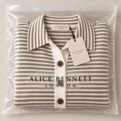 Nola striped cardigan in Alice Bennett London packaging