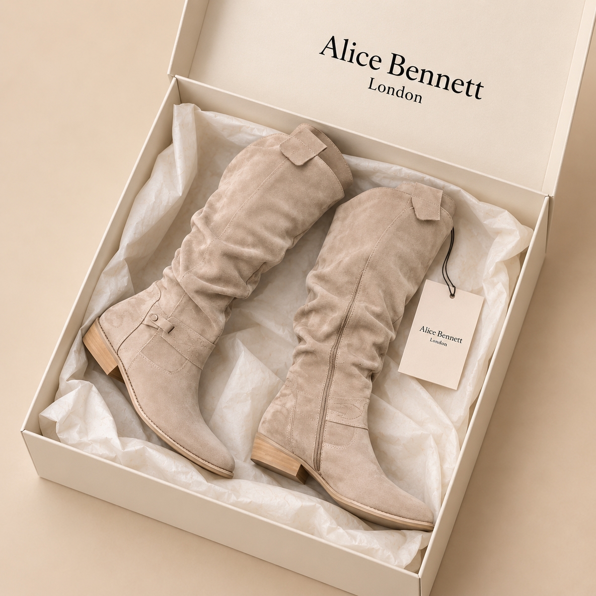 Nora Western Boots in an Alice Bennett London shoebox