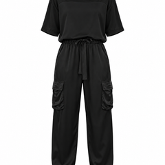 Nova Black two-piece cargo set on white background