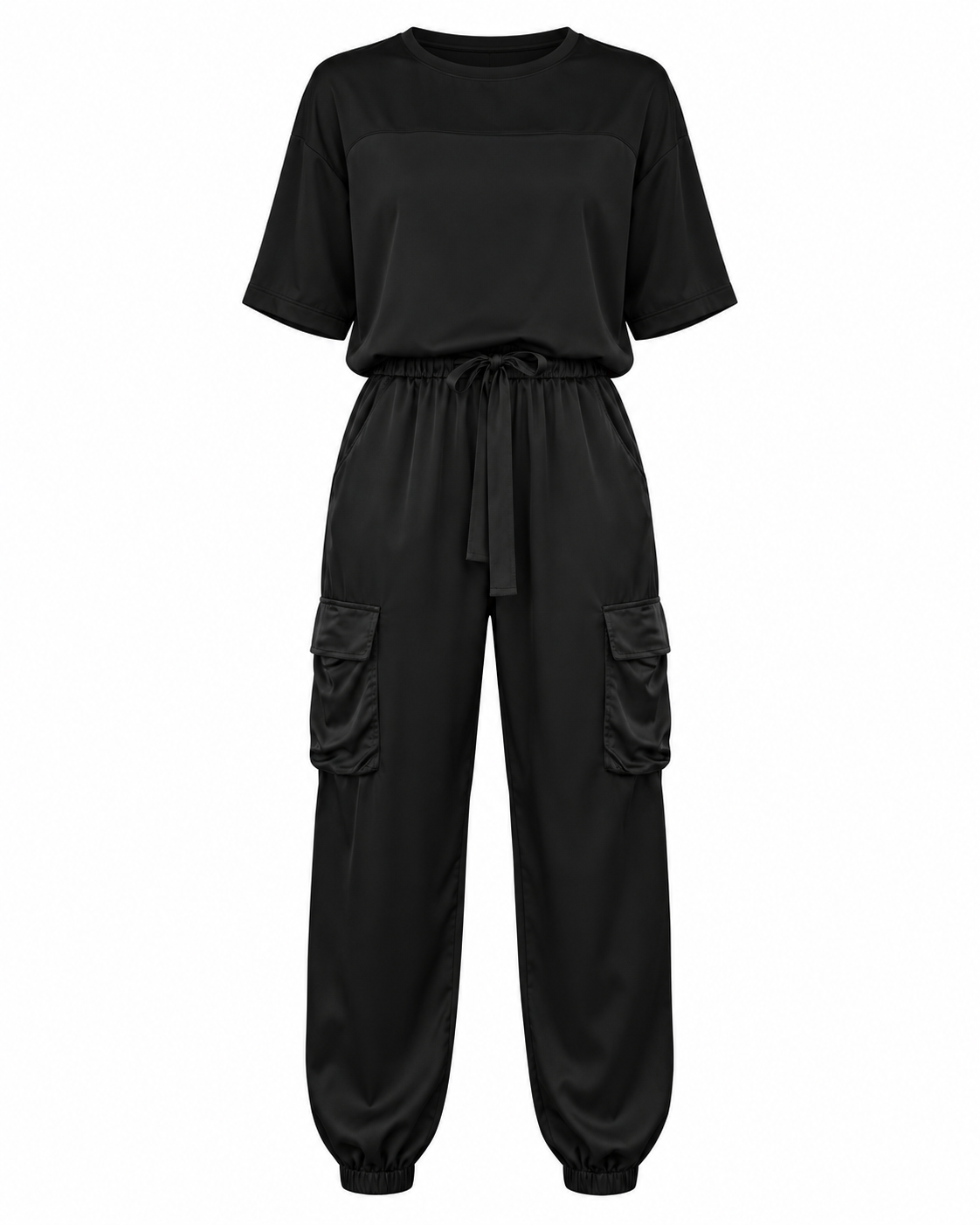 Nova Black two-piece cargo set on white background