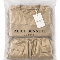 Nova Gold two-piece set in Alice Bennett London polybag with hangtag