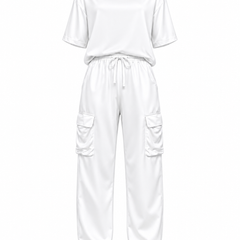 Nova White two-piece cargo set on white background