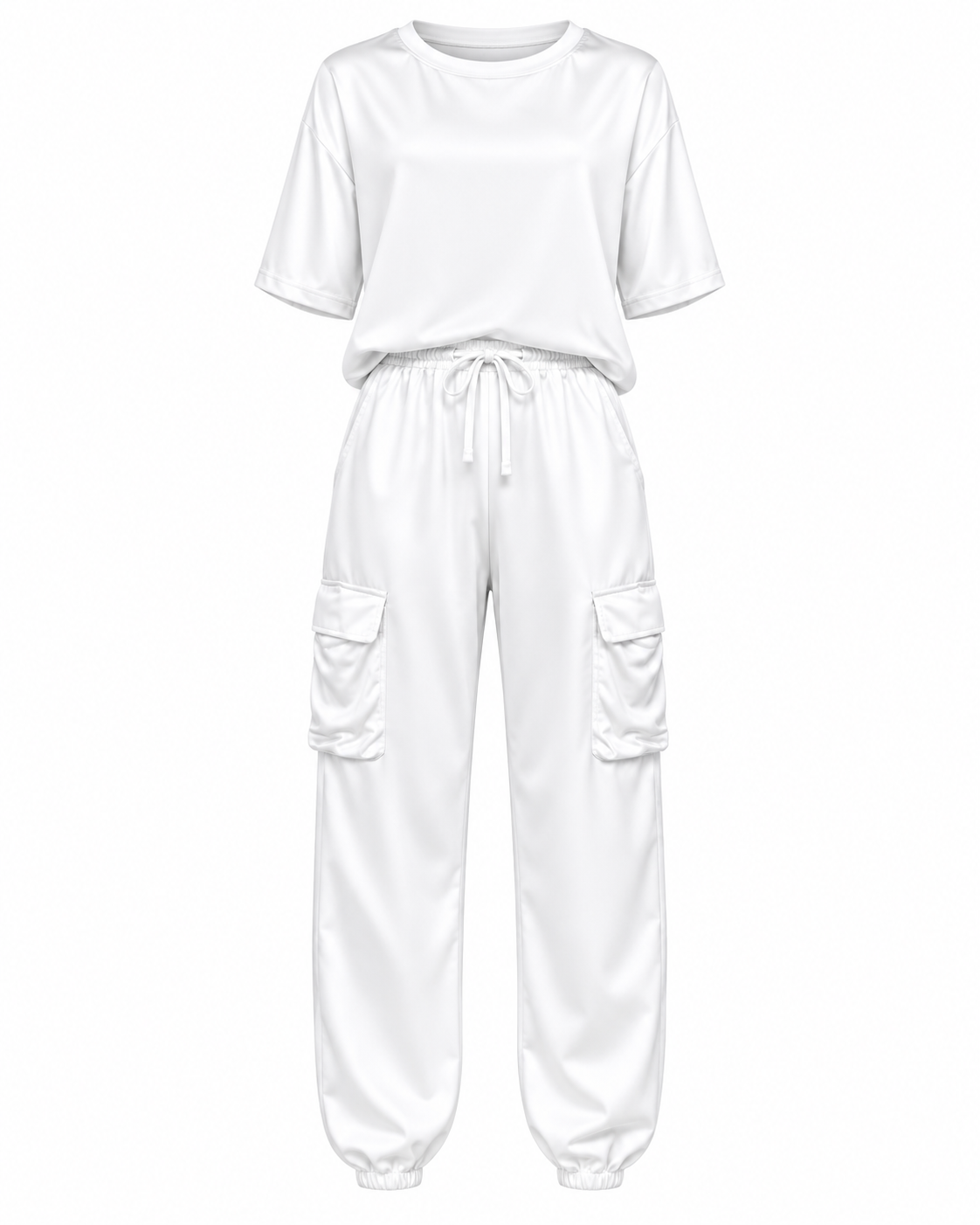 Nova White two-piece cargo set on white background