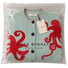 Light blue octopus cardigan in Alice Bennett London packaging
