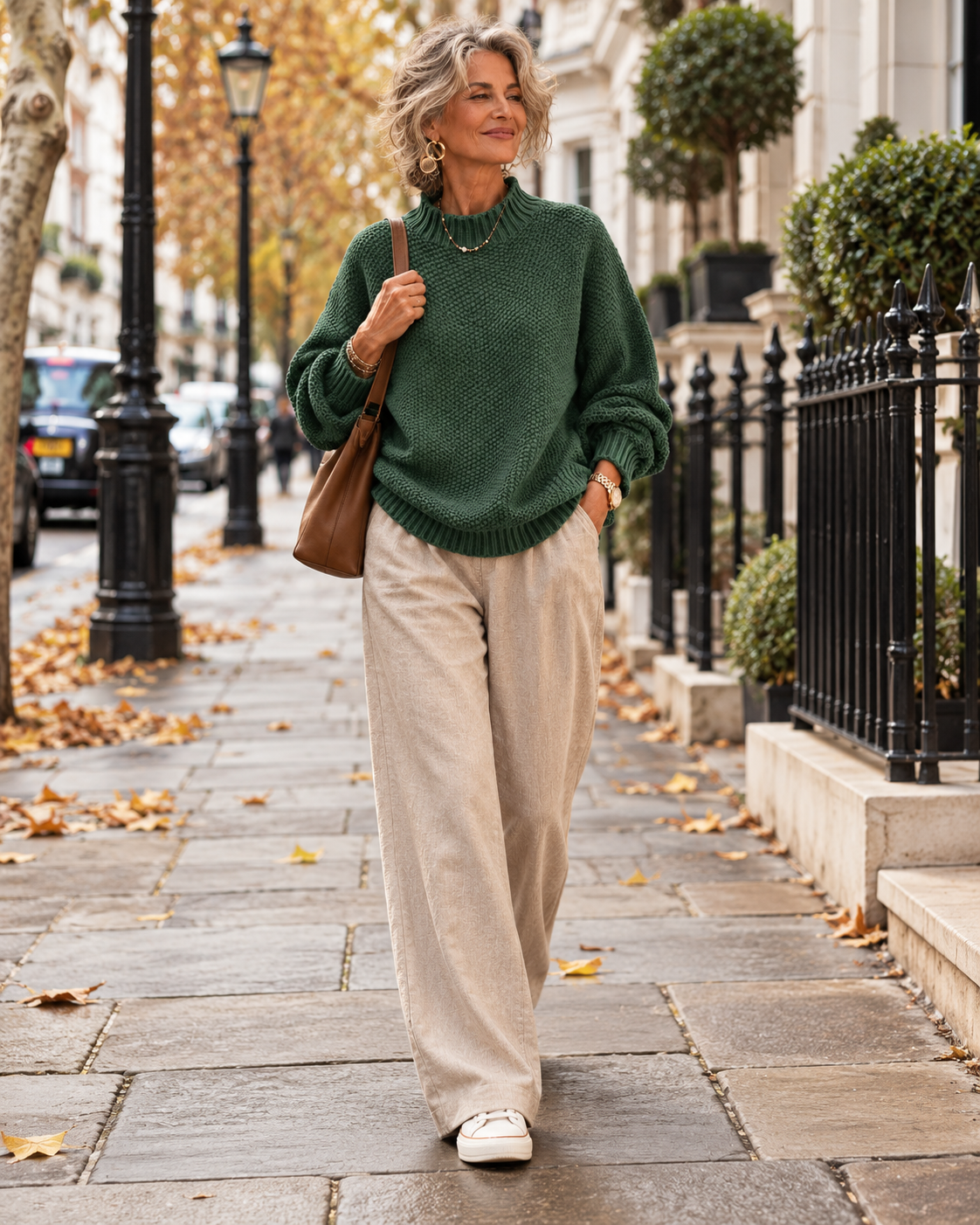 Oriane Textured High-Neck Jumper worn in London